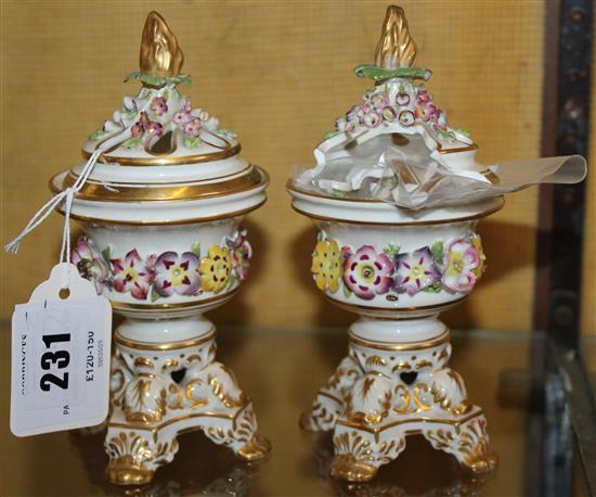 Pair Derby porcelain pot pourri vases and covers(-)